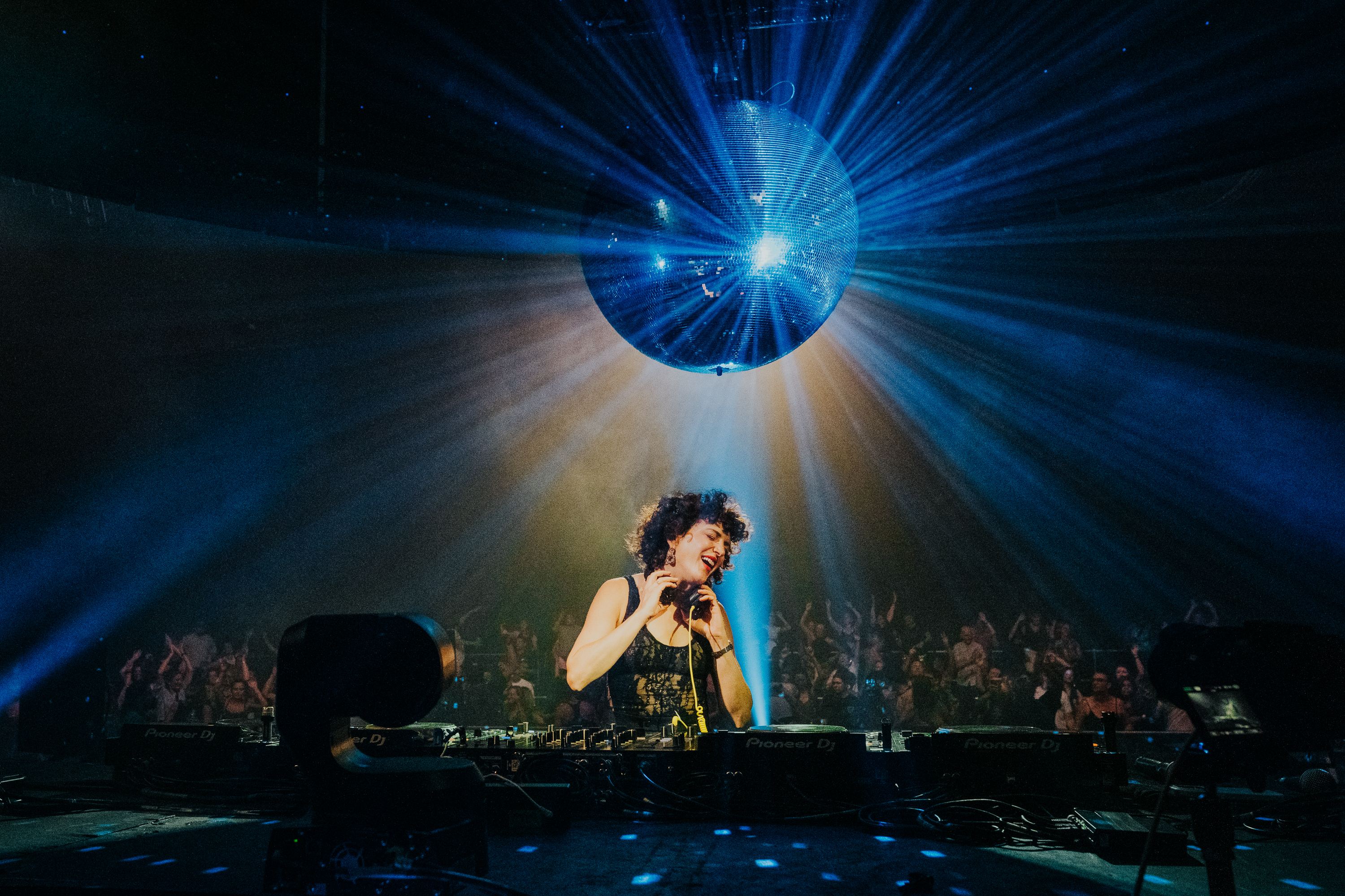 Annie at the decks under the mirror ball